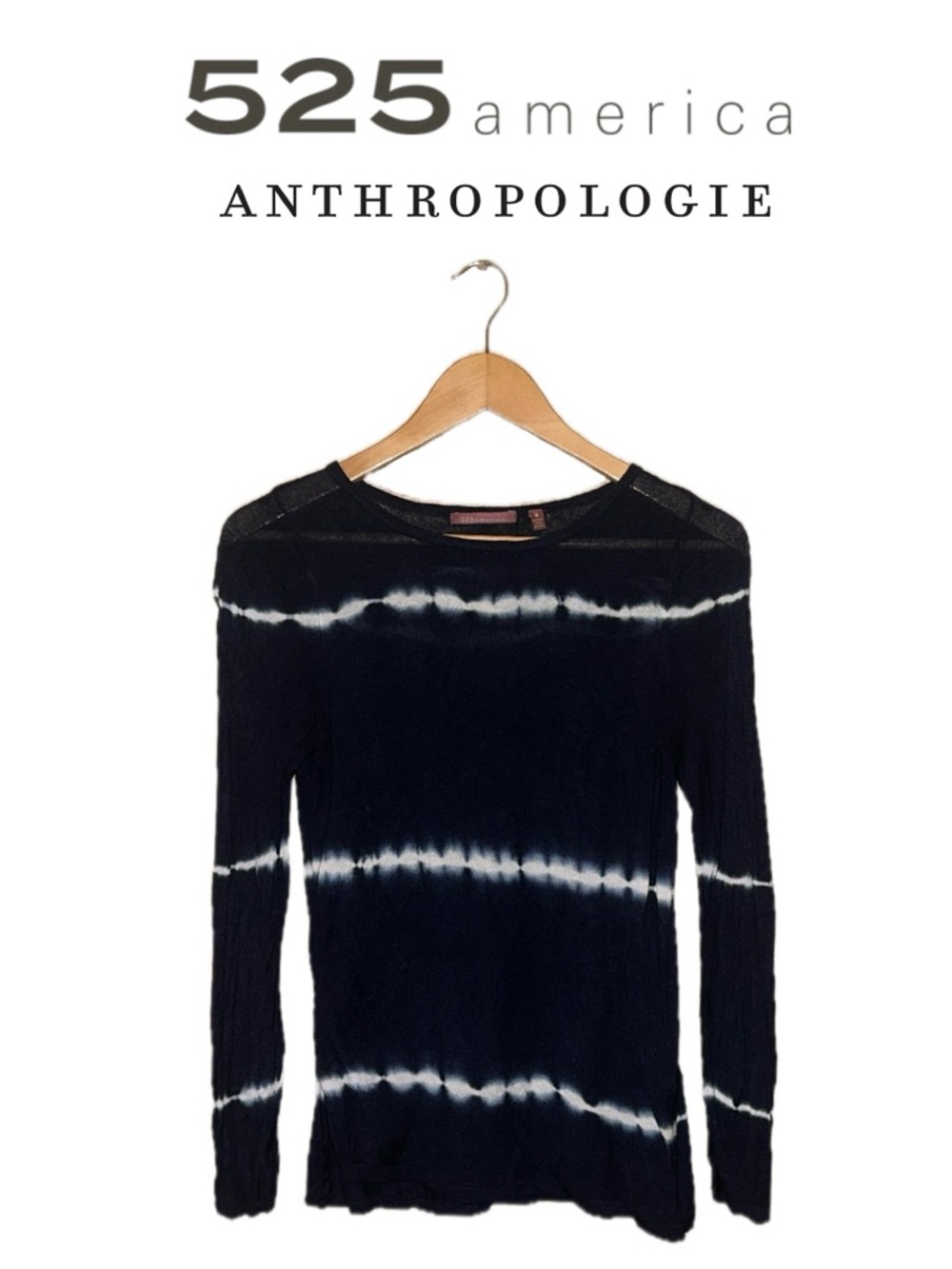525 AMERICA Navy Blue White Rayon Sweater Lightweight Tie Dye Long Sleeve Wmn M